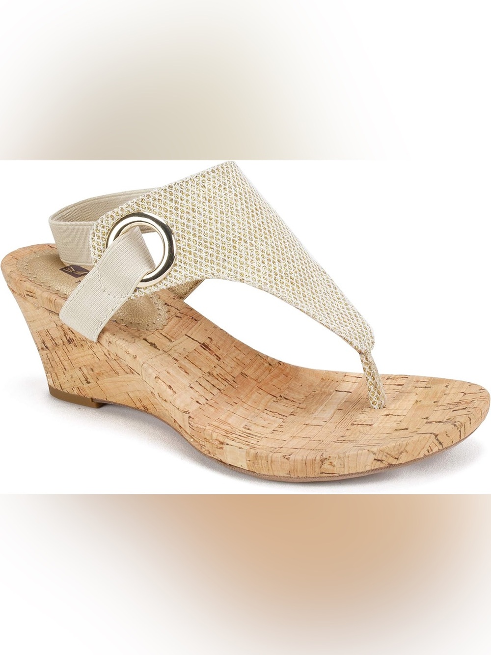 White Mountain Aida Gold Glitter Wedge Thong Sandal Size 8